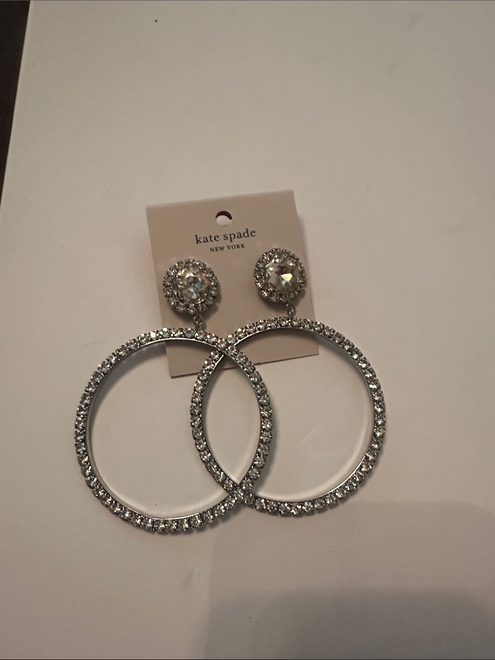 kate spade Crystal Encrusted Silver Hoop Earrings